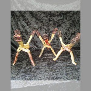 Lot 3 Vintage Carved Wood Bowl Stand Braided Intertwined African Elephant